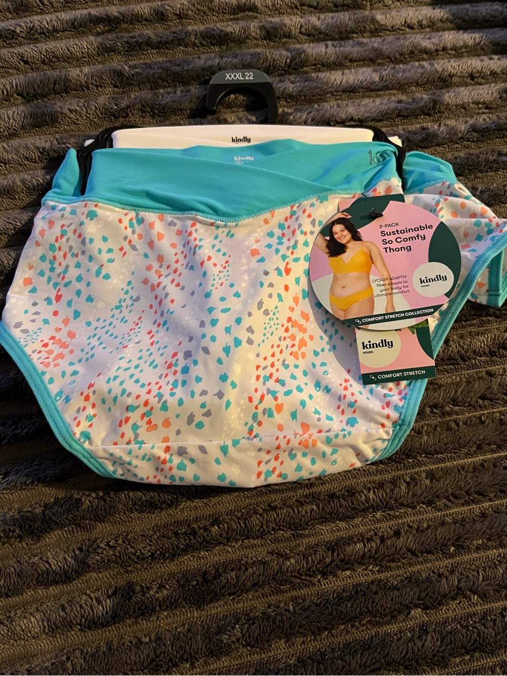 Kindly Women's Sustainable So Comfy Thong - Aqua & Multi Print